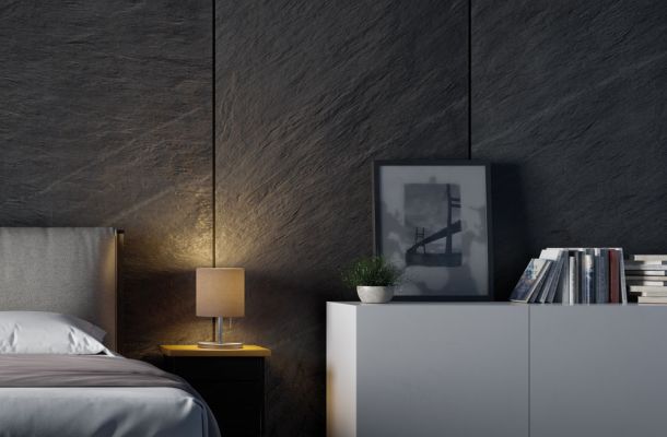 Modernes Schlafzimmer mit Schiefer